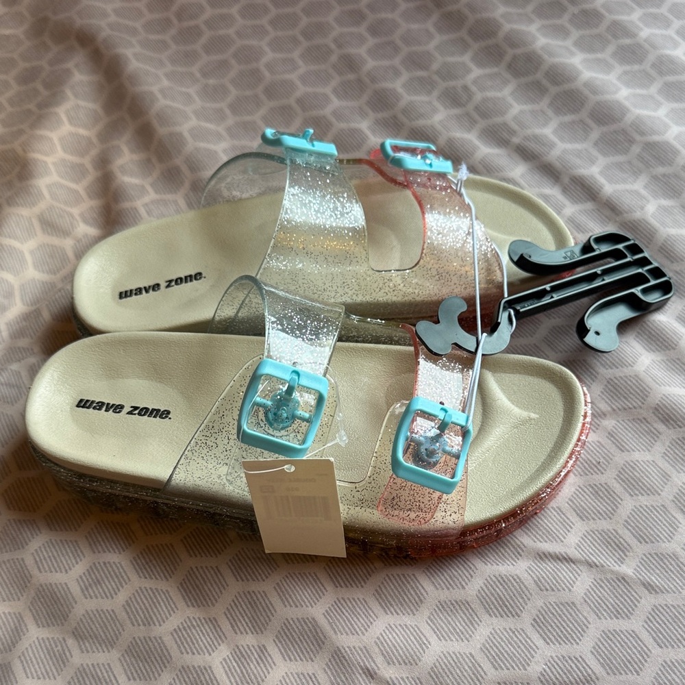 Wave Zone Glitter Sandals with Blue Buckles
